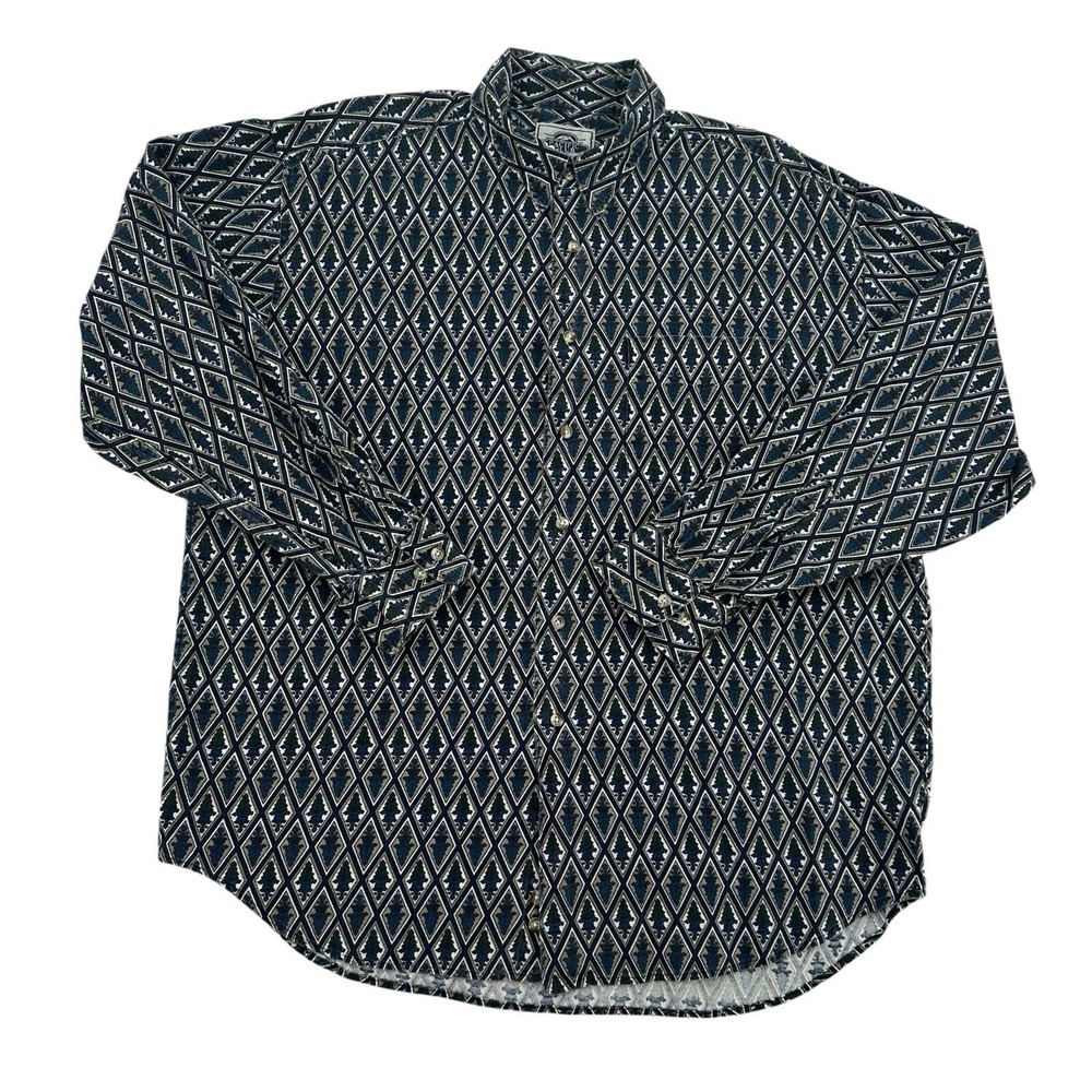 Pacific Club Mens Shirt L Geometric Print Button Down Long Sleeve  Western Core
